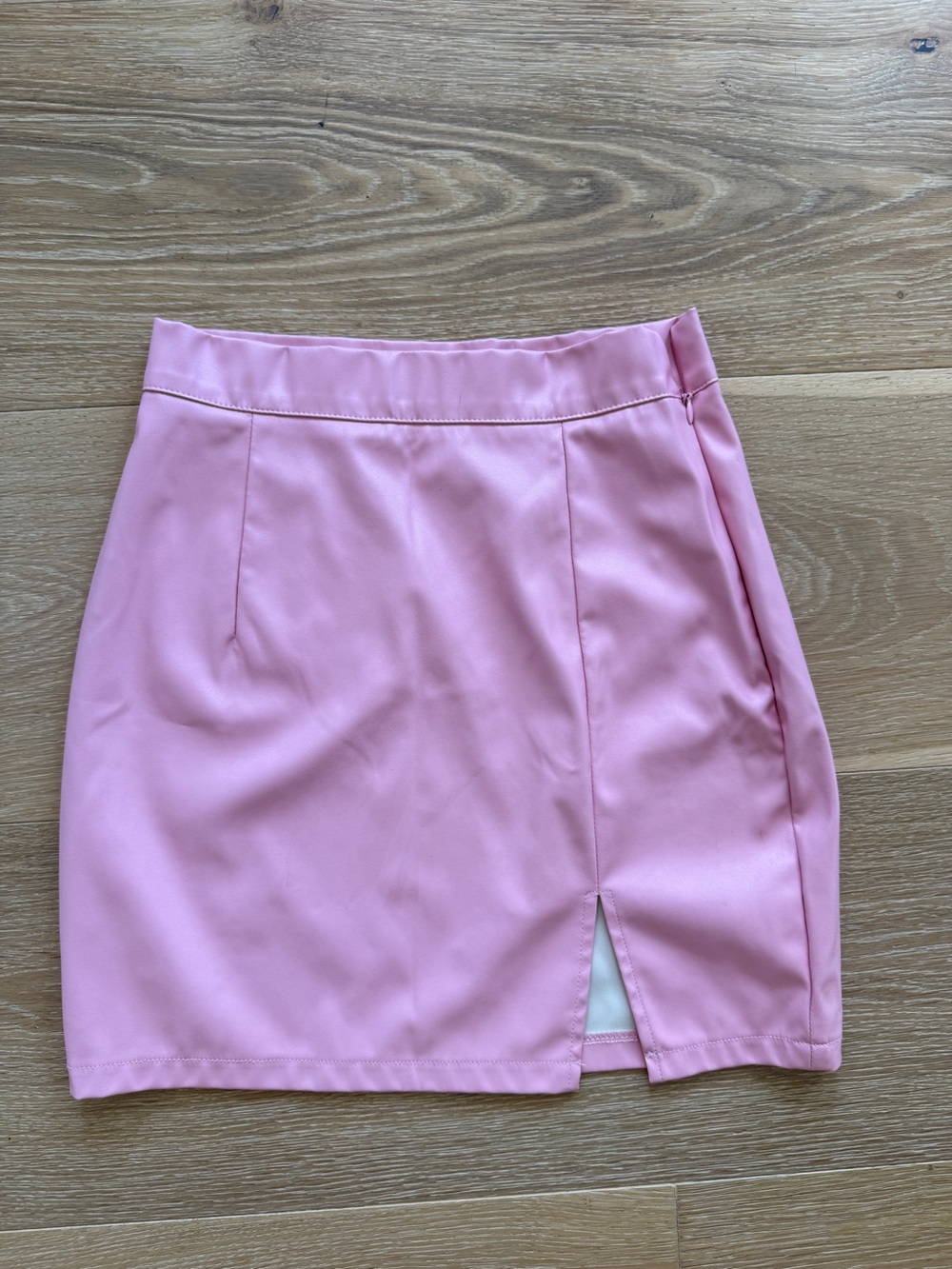 Tailored Pink Mini Skirt with Front Slit